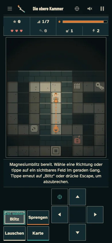 Echte Spielansicht im Zielmodus des Magnesiumblitzes mit orange markierter gerader Ziellinie